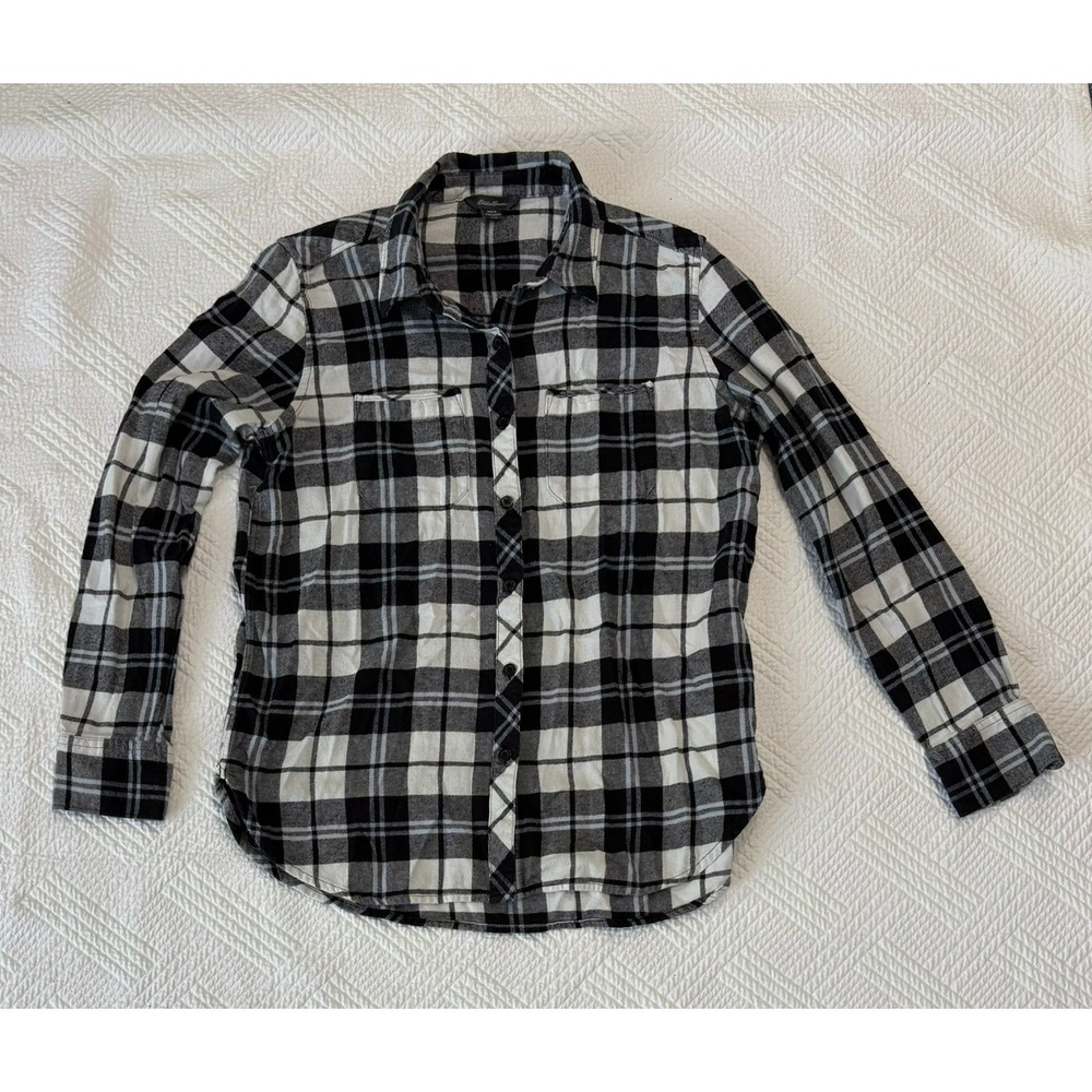 Eddie Bauer Women's Black White Classic Plaid Long Sleeve Soft Winter Size M/M